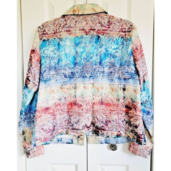 Coldwater Creek PL Embroidered Brocade Jacket Colorful Petite Large Button Front - Picture 2 of 7